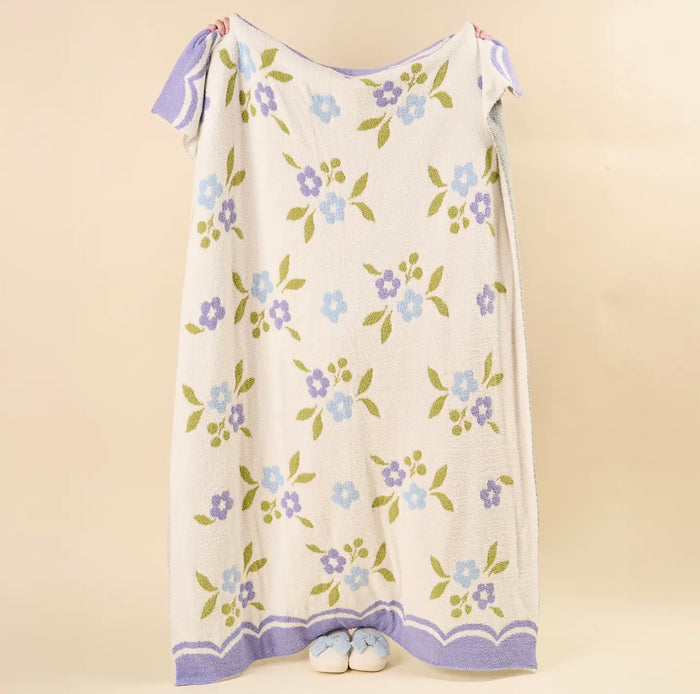 Cozy Dreams Luxe Blanket- Scalloped Floral Periwinkle