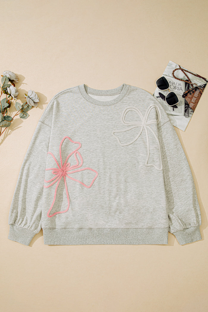 Light Grey Plus Size Embroidered Drop Shoulder Sweatshirt