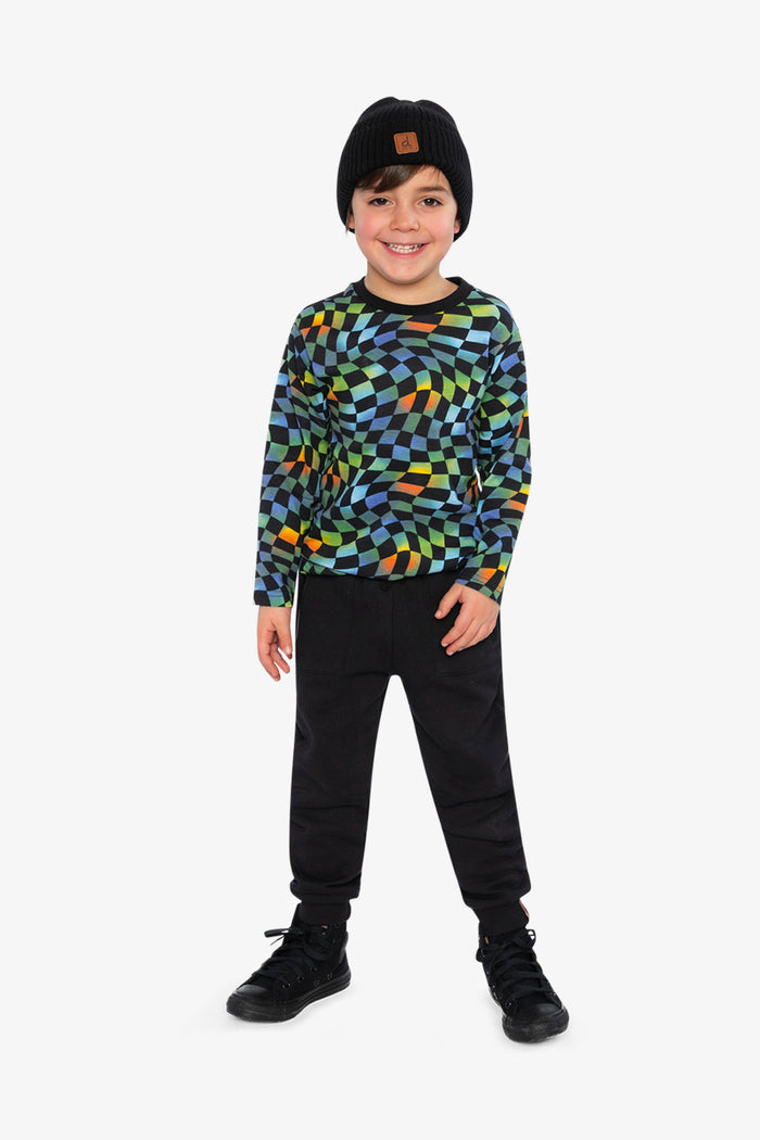 Organic Cotton Long Sleeve T-Shirt Blue Checkered Print-4