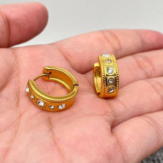 18k Gold Cruiser Stone Inlaid Earrings