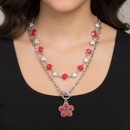 92285 - Layered Squash Blossom Necklace - Red