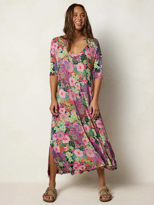 All Day "ButterSoft" Dress - Pink Painted Garden-view 1