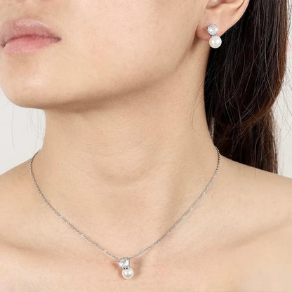 Wedding Pearl Jewelry - Pearl and Cubic Zirconia Jewelry Set - Available in Rose Gold and Silver