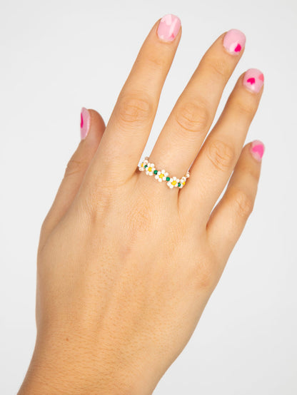 Beaded Daisy Ring|Cream-view 2
