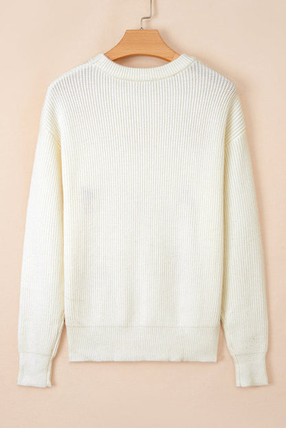 Beige Pumpkin Embroidered Thanksgiving Sweater