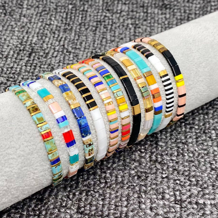 Boho Glass & Hematite Beaded TILA Beads Stretch Bracelet -BJ: MIO0032B - Olita Gifts & Goods