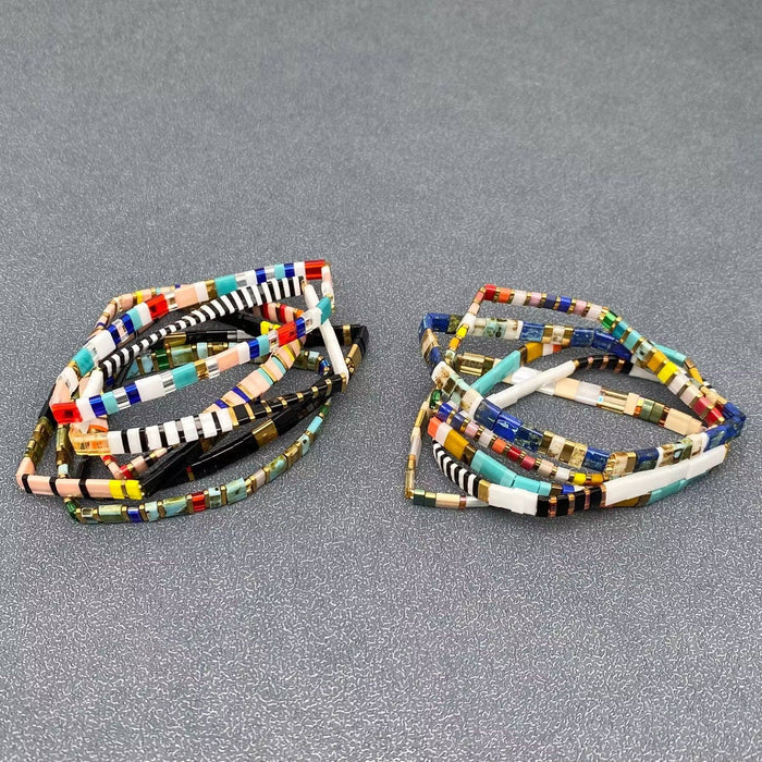 Boho Glass & Hematite Beaded TILA Beads Stretch Bracelet -BJ: MIO0032B - Olita Gifts & Goods