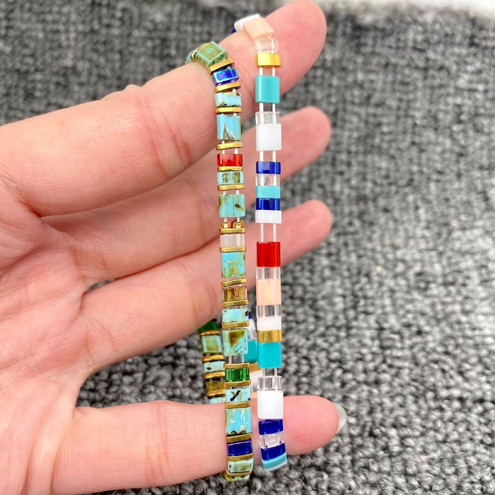 Boho Glass & Hematite Beaded TILA Beads Stretch Bracelet -BJ: MIO0032B - Olita Gifts & Goods