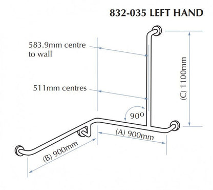 Bradley 832-035 Shower Corner Grab Rail Left Hand
