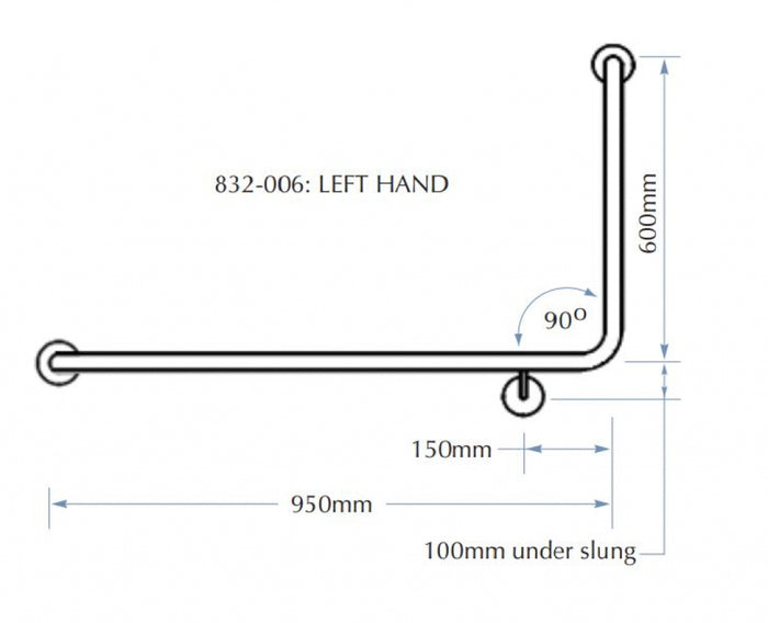 Bradley 832-6 Toilet Grab Rail 90 Degree Left Hand