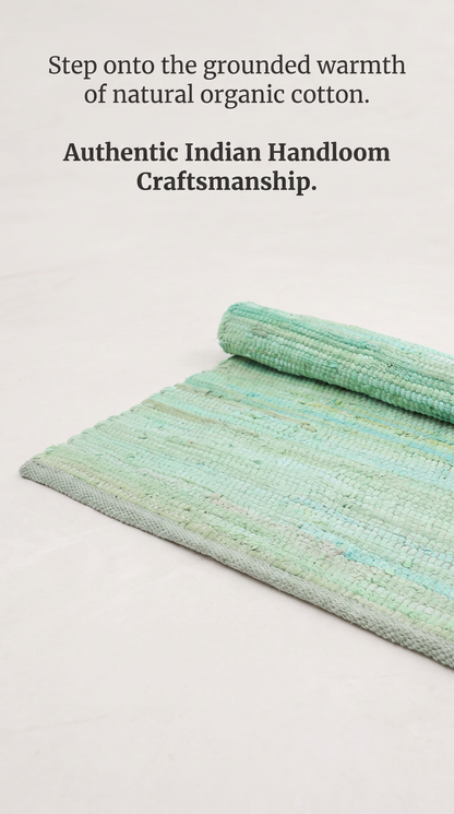 Cotton Rug - Aqua Colour SMALL Indian Handloom