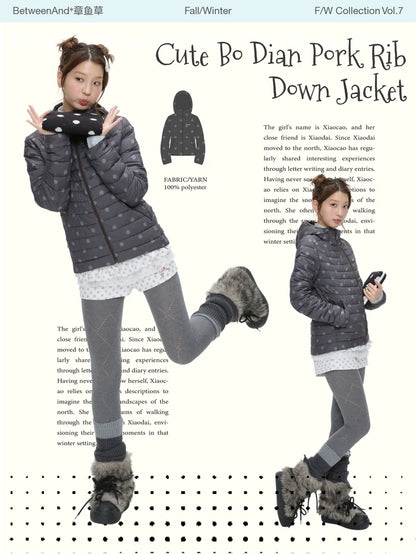 Dark gray polka dot down jacket