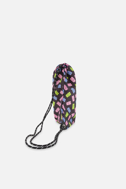 Drawstring Bag Black Printed Gummy Bears-1