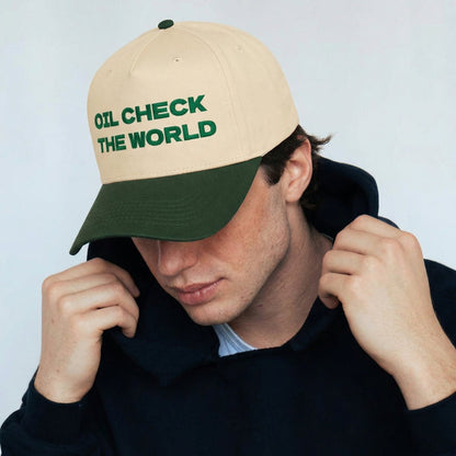 Embroidered Oil Check The World Hat