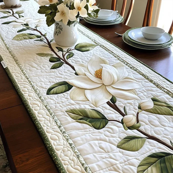 Gequilt Tafeldug - Rustik Magnolia Blomst