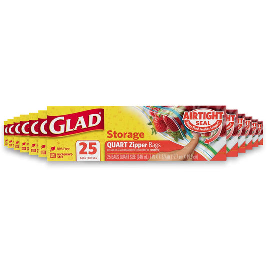 Glad Quart Size Food Storage Zipper Bags - 25 Ct - 12 Pack
