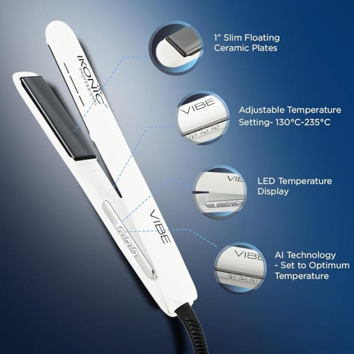 Ikonic Professional Vibe + Hair Straightener (White)