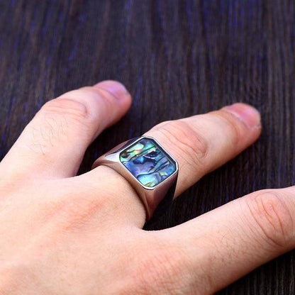 Inlaid Abalone Shell Stainless Steel Ring