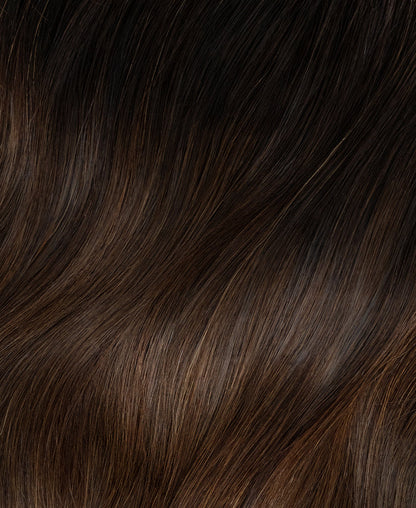 invisible clip-in hair extensions dimensional brown.