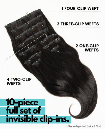 invisible clip-in hair extensions dimensional brown.