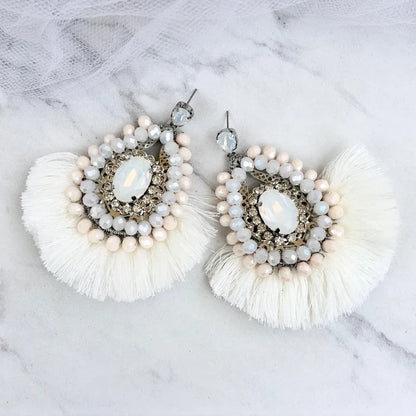 Wedding Jewelry - Opal Bridal Tassel Earrings