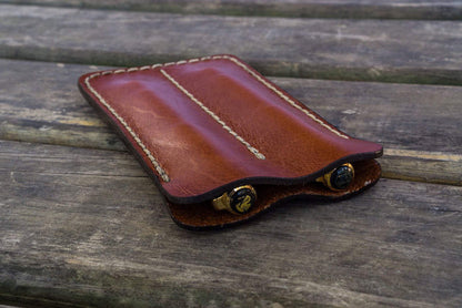 Leather Double Fountain Pen Case / Pen Sleeve - Brown