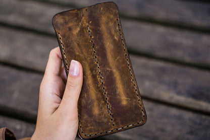 Leather Double Fountain Pen Case / Pen Sleeve - Crazy Horse Brown