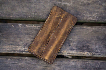 Leather Double Fountain Pen Case / Pen Sleeve - Crazy Horse Brown