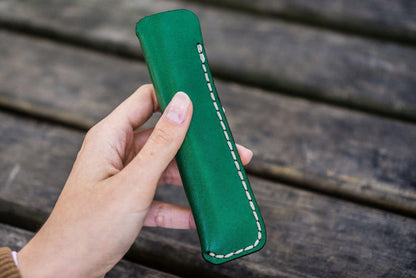 Leather Single Fountain Pen Case / Pen Pouch - Green