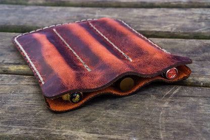 Leather Triple Fountain Pen Case / Pen Pouch - Crazy Horse Orange