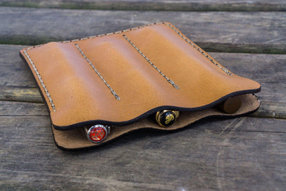 Leather Triple Fountain Pen Case / Pen Pouch - Natural