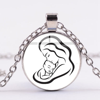 Mother & Baby Glass Pendant Necklace – Zinc Alloy