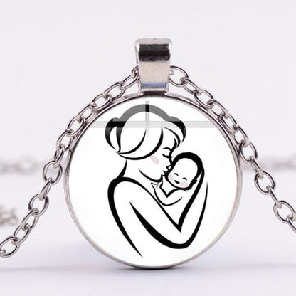 Mother & Baby Glass Pendant Necklace – Zinc Alloy