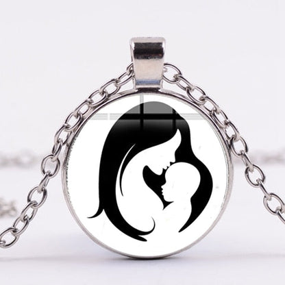 Mother & Baby Glass Pendant Necklace – Zinc Alloy