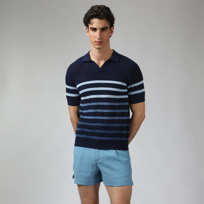 Navy Seabreeze Knit Polo - Parke & Ronen