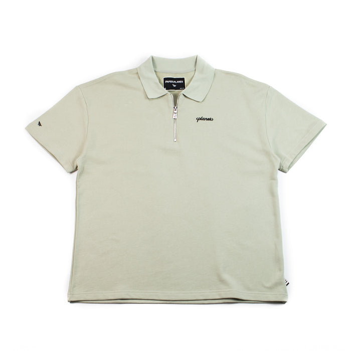 Planes French Terry Script Weld Quarter Zip Polo (Grey)