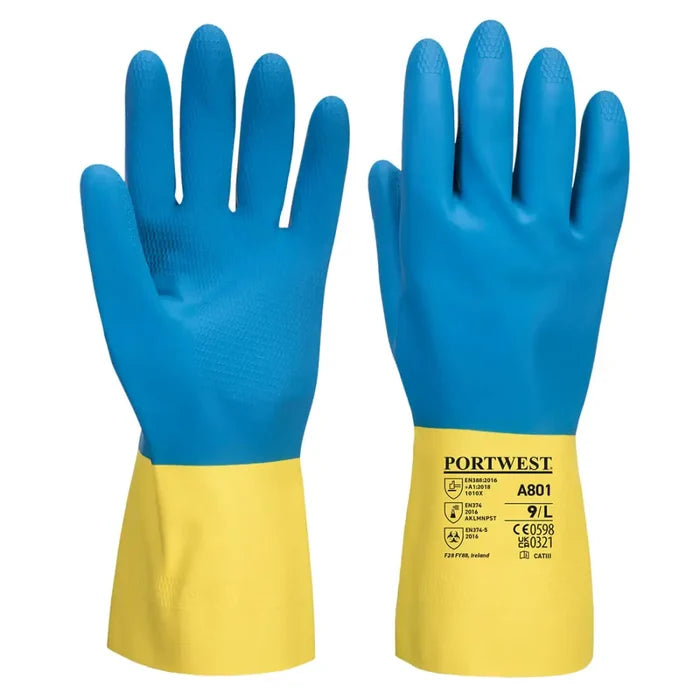 Portwest chem 300 latex double dipped gauntlet for chemical resistance