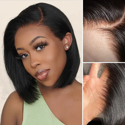 modern minimalist HD lace straight bob wig with sharp blunt cut