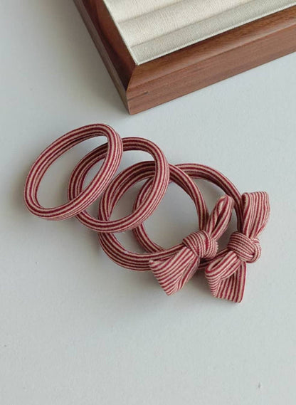Red Striped Bow Seamless Hair Ties - Olita Gifts & Goods