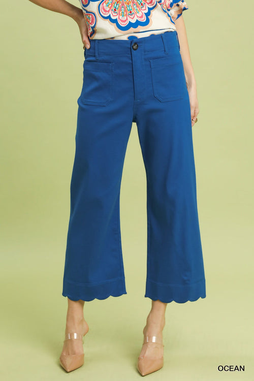 Scallop Hem Wide Leg Pants