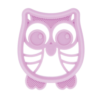 The Nuby Silicone Mini Teethers (2 Pack) features an owl and octopus with open-frame designs and textured surfaces, providing soothing teething relief for babies.