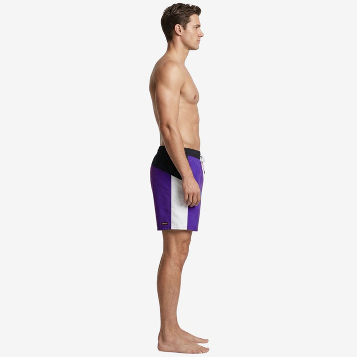 Men's Speedo Sport Splice 16" Watershorts in black, purple, and white, with drawstring waist.