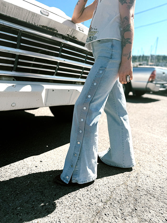 Stevie Wide Leg Mid Rise Denim