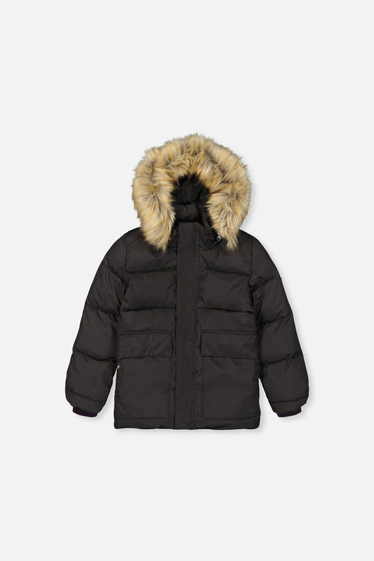 Winter Jacket With Faux-Fur Hood Black-0