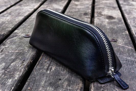 XLarge Zipper Leather Pencil Case - Black