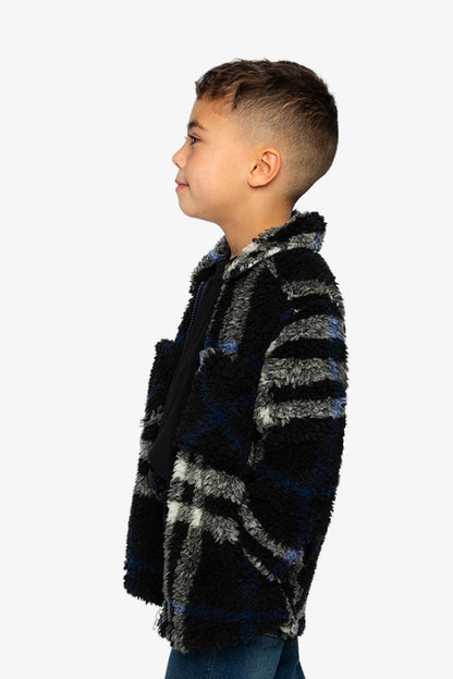Zipped Overshirt Black And Blue Plaid-2